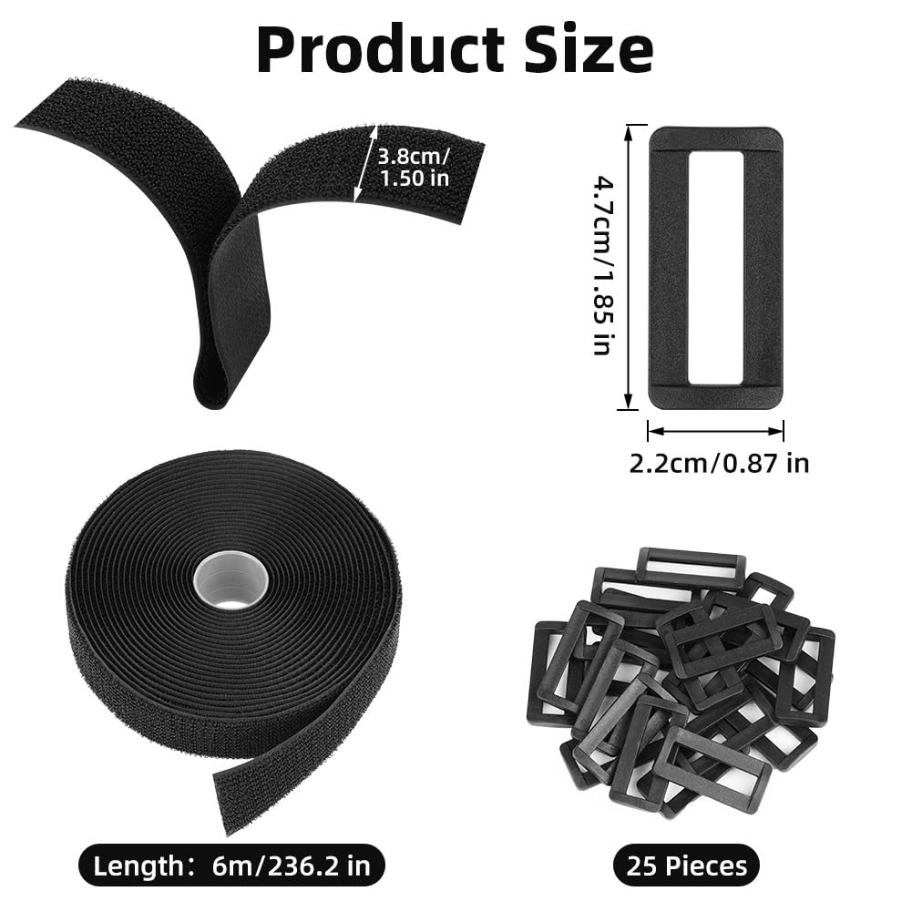 HOTUT Bridas Reutilizables para Cables de 6m x 3.8cm con 25 Hebillas, Ajustables de Nylon con Gancho y Bucle, Cortables a la Longitud Deseada, Cintas de Sujeción para Organizador Management de Cables