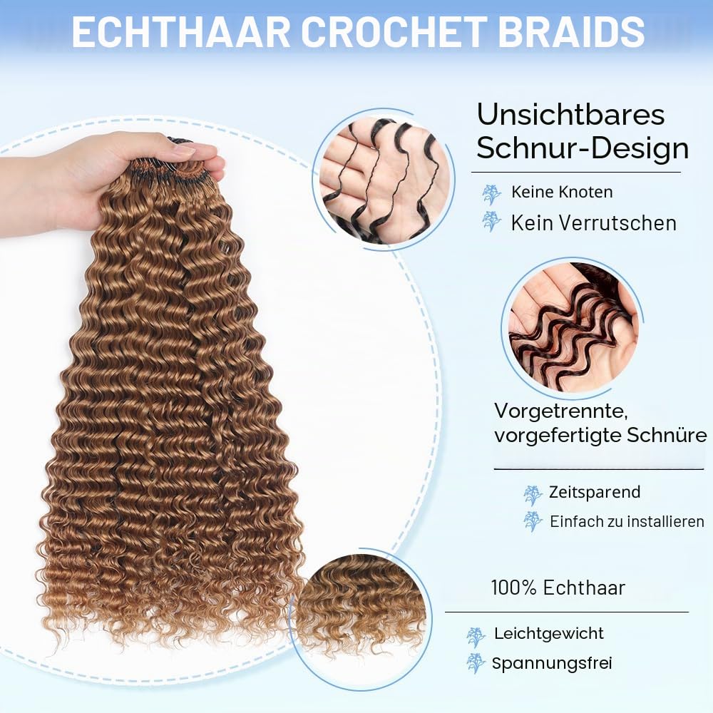 Renyarch Miracle Deep Wave Mini Knots Crochet Human Hair Bundles for Black Women 20 Zoll 27# Human Hair Crochet 125g 100Pcs Wet and Wavy Invisible Knotless Curly Schwarz Echthaar Haarverlängerungen