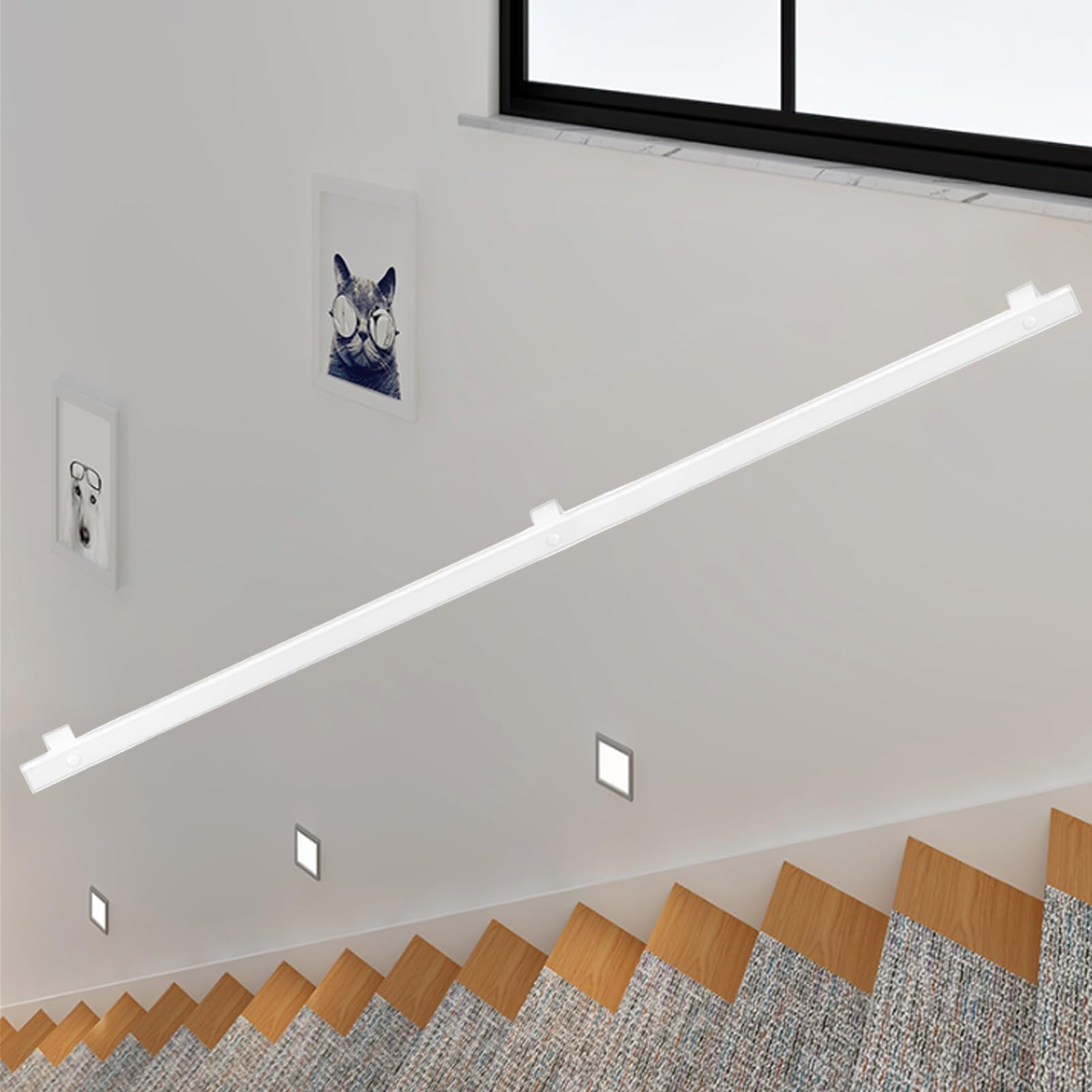 Main courante escalier fer forgé noir 350cm avec barre de support carrée