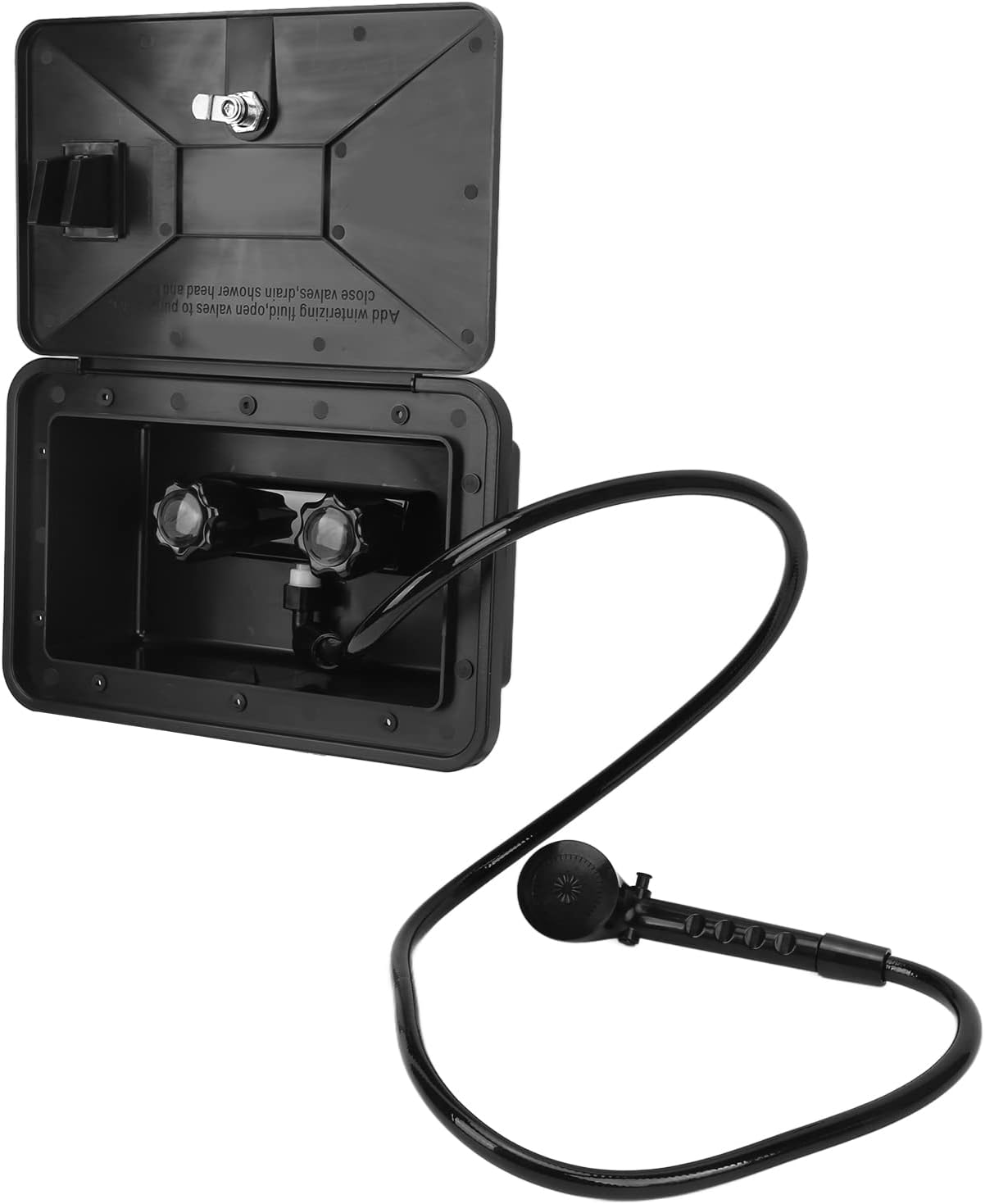 Exterior Shower Box Kit for RV with Adjustable Temperature .5M Hose and Lockable ABS Compartment