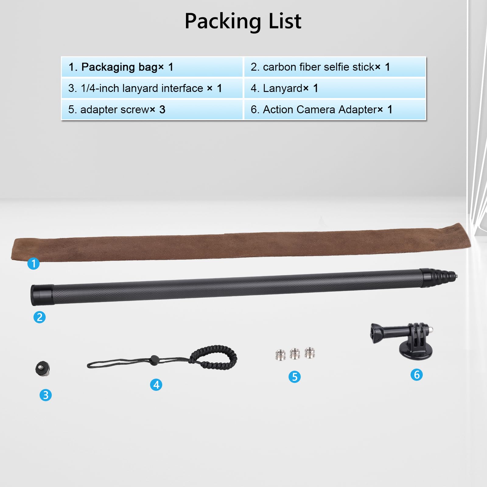 ARTCISE Bastone per selfie lungo in fibra di carbonio, 500 cm, asta di estensione per selfie monopiede per GoPro Hero per DJI Osmo Action per Osmo Pocket per Insta360 per fotocamera