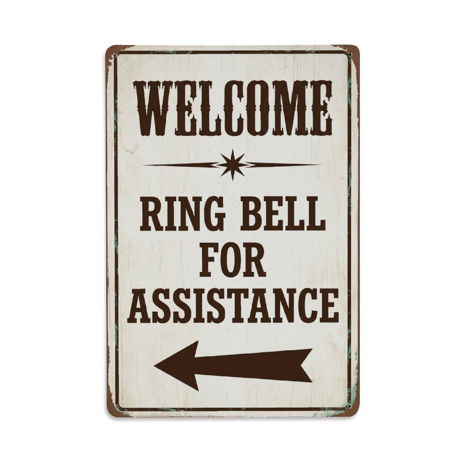 Vintage Welcome Ring Bell For Assistance Arrow Star Metal Tin Sign