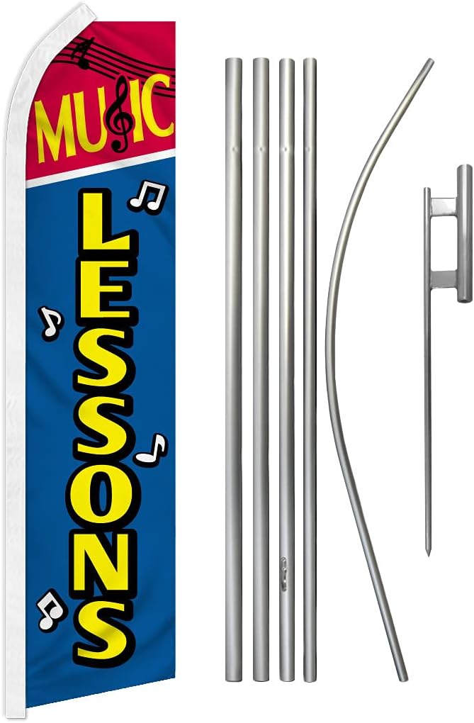 Music Lessons Swooper Advertising Flag & Pole Kit - Perfect for Musical Instrument Stores, Private Professionals, Teachers, Tutors
