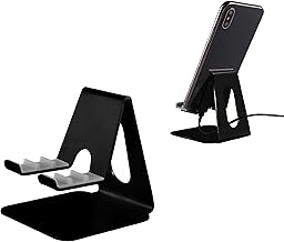 Black Phone Stand for Desk | 3 Positions Adjustable Cellphone Holder for Desk | Black Metal Phone Stand Tablet Holder | Desktop Tablet Stands Office Accessories | Compatible with All Devices