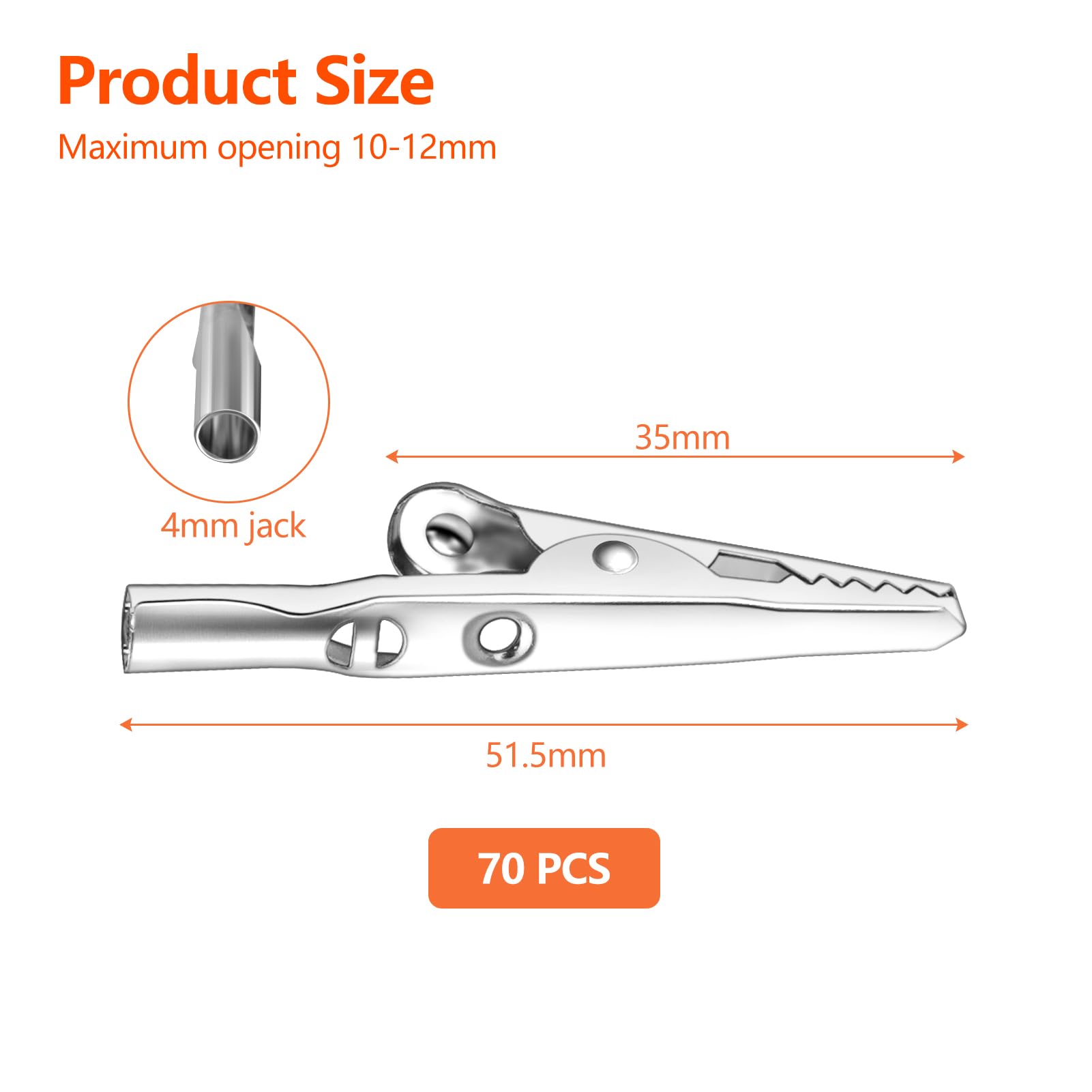 70 PCS Alligator Clips Kit 50mm Silver Crocodile Clips Metal Electrical Test Cable Croc Clips Spring Clamps for Laboratory and Electrical Test Work - Image 2