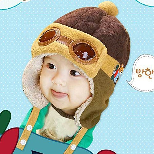 Kafeimali Baby Boys Girls Crochet Earflap Winter Warm Caps Beanie Pilot Aviator Cartoon Hats (Brown) #TOP3