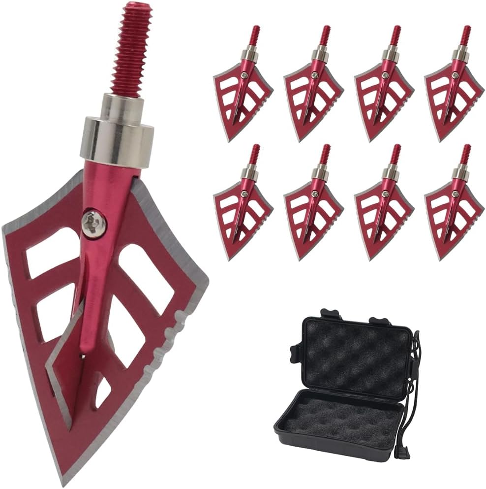 SUFFUSE Archery Broadheads, Fixed Blade Arrow Tips for Hunting, Screw-in Arrow Heads with Broadhead Case Suitable for Crossbows, Compound Bows and Recurve Bows