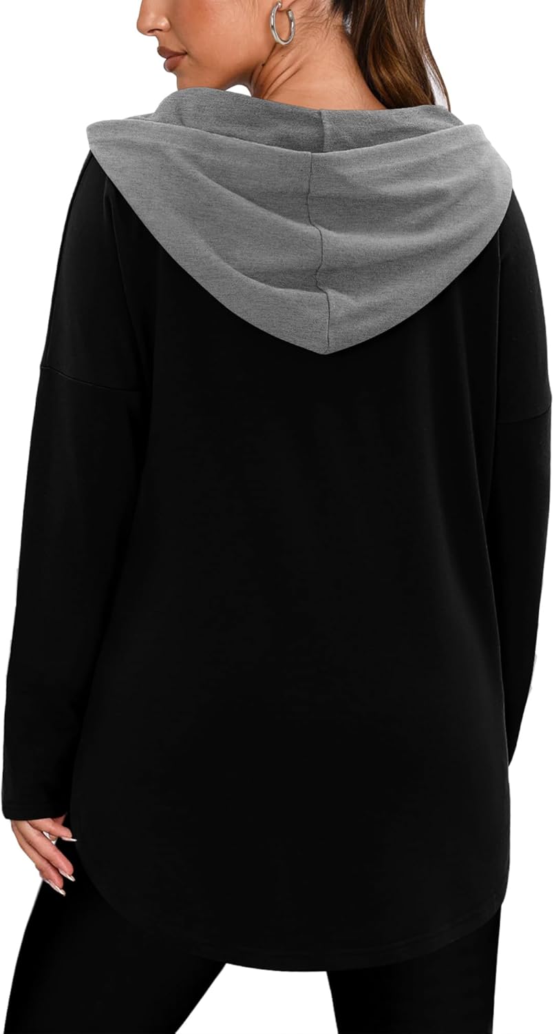 Angerella Womens Fashion Hoodies Pullover Oversized Sweatshirt Long SLeeve Drawstring Hooded Fall Shirts Loose Fit - Image 3