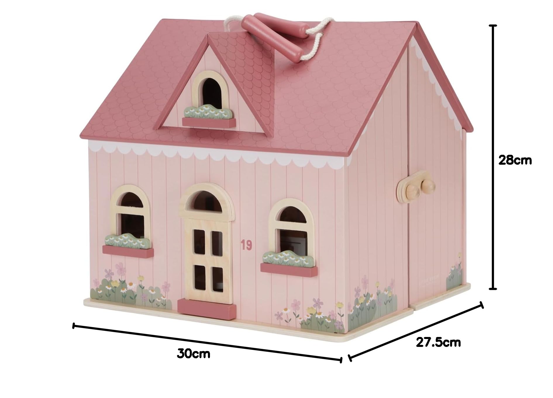 Little Dutch Puppenhaus aus Holz tragbar und aufklappbar mit viel Zubehör und Spielfiguren Möbel rosa