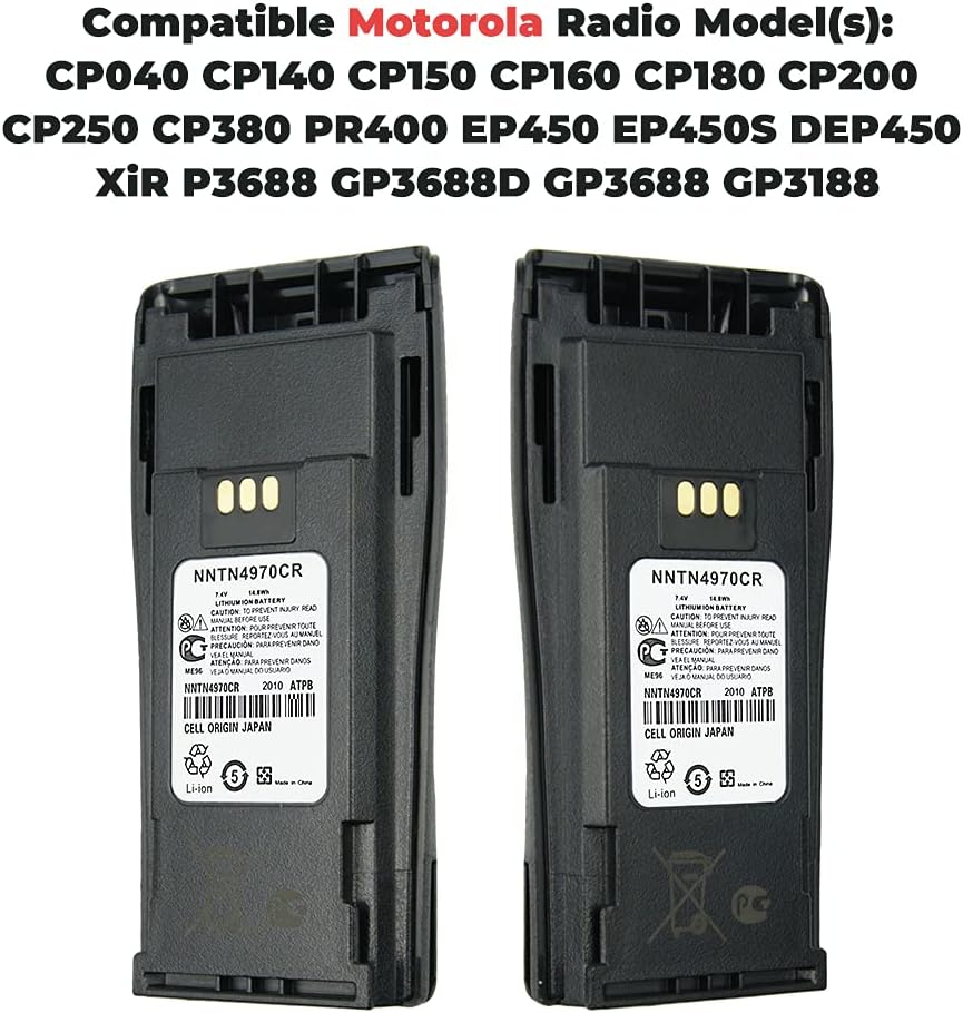 2 Pack NNTN4970CR Battery for Motorola CP140 CP160 DEP450 XiR P3688 GP3688 Two Way Radios Replacement Li-ion Battery