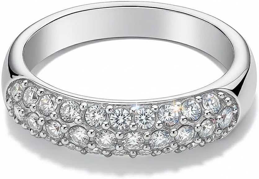 FAIRY COUPLE 6mm Wide 3-Row Pavé Band for Women, 18K White Gold Plated Substantial Solid Interior Ring, Premium CZ Anniversary Statement Band, Comfort Fit R51 - Image 2