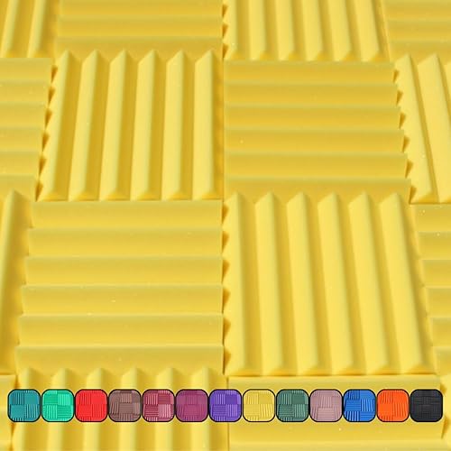 Espuma acústica insonorizada para estudio, color amarillo, paneles estilo cuña de 12 x 12 x 2 pulgadas, paquete de 4 unidades