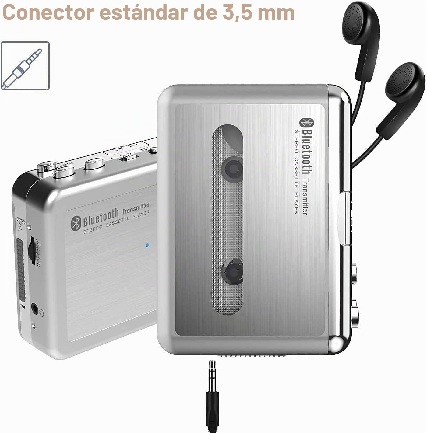 Reproductor de cassette Bluetooth, reproductor de cassette portátil con salida de audio Bluetooth para auriculares/altavoz, reproductor de música inalámbrico para ocio, deportes y viajes