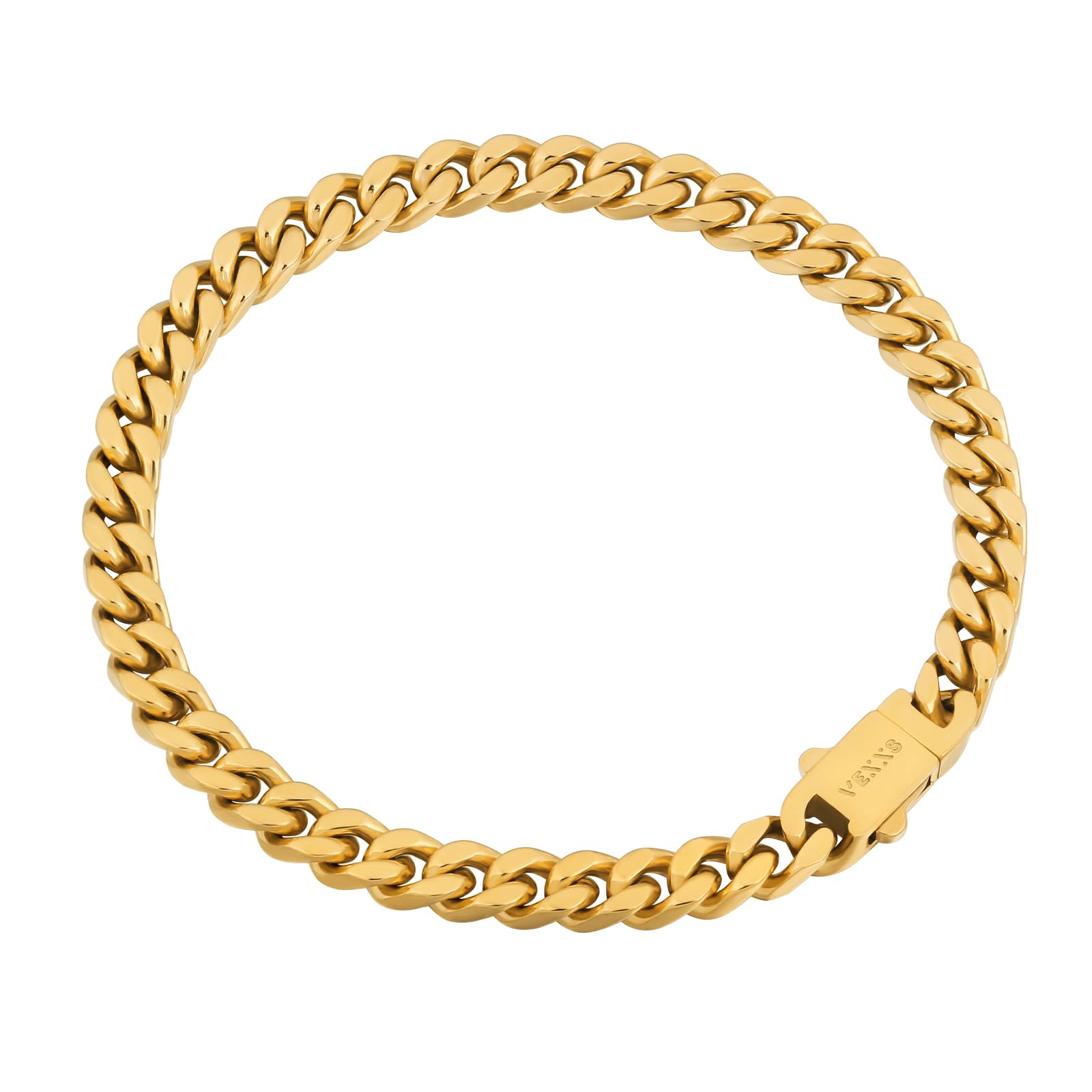 VEXXS Cuban Link Bracelet Flat Cut, 18K Real Gold Filled Stainless Steel Gold Bracelet, Durable No Color Fading 5mm 7mm Men’s Chain Bracelet Men’s