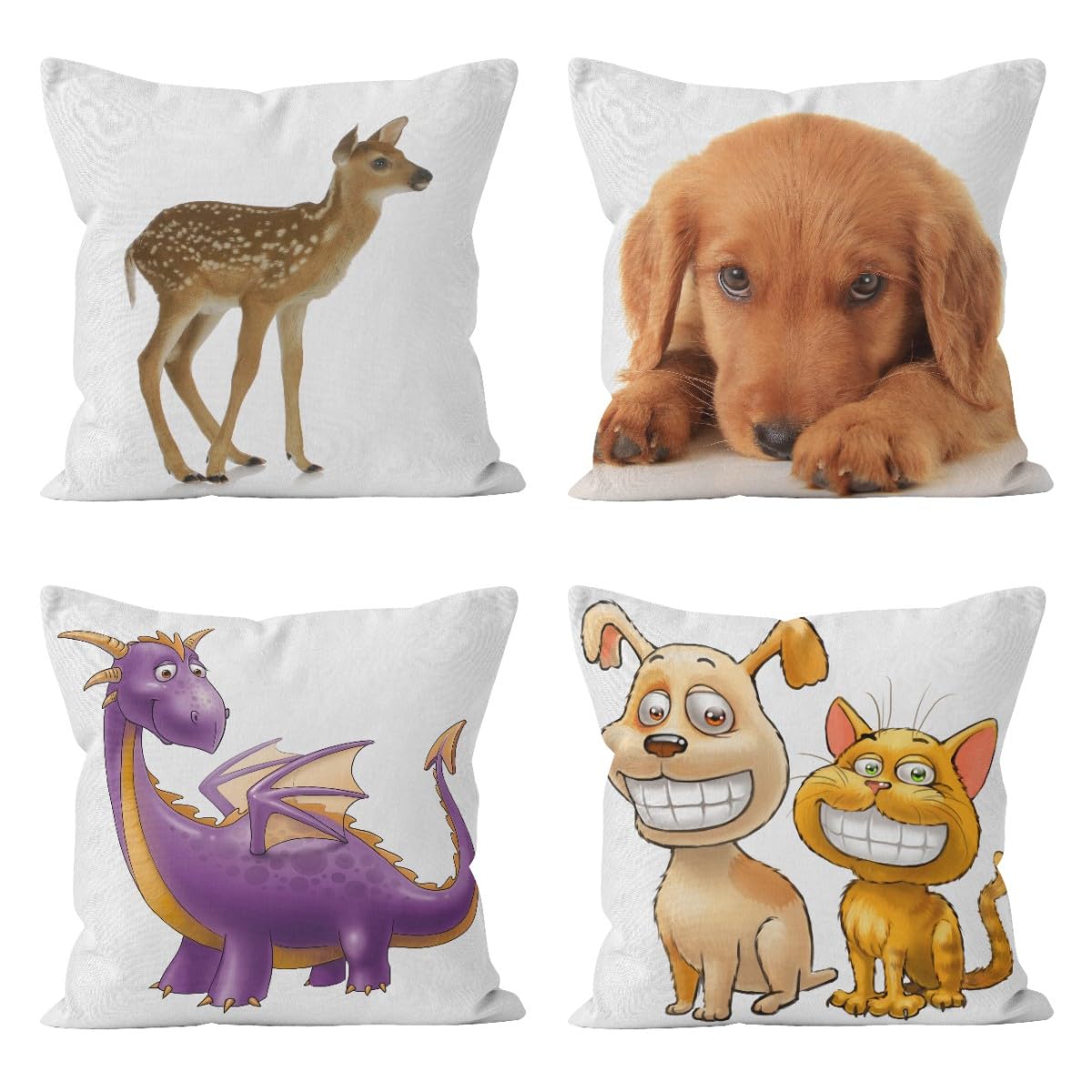Housse de coussin salon en lin CEVAN, taie d'oreiller motif dinosaure 50x50