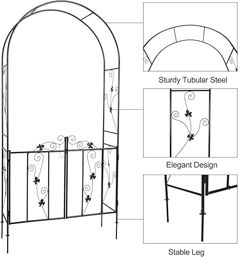 Miniatura 4 de Cenadores de jardín de metal para exteriores con puerta de puerta, 7 pies de alto x 3 pies 7 pulgadas de ancho, arco de jardín para plantas