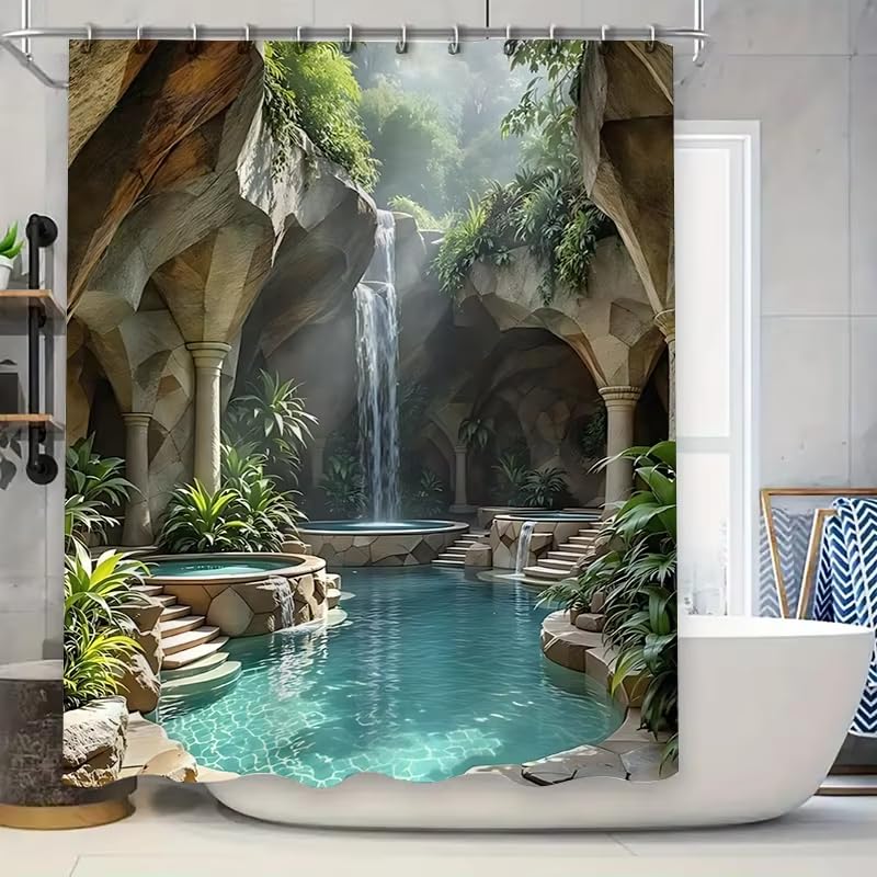 Rideau de douche facile à nettoyer motif tropical contre la grisaille