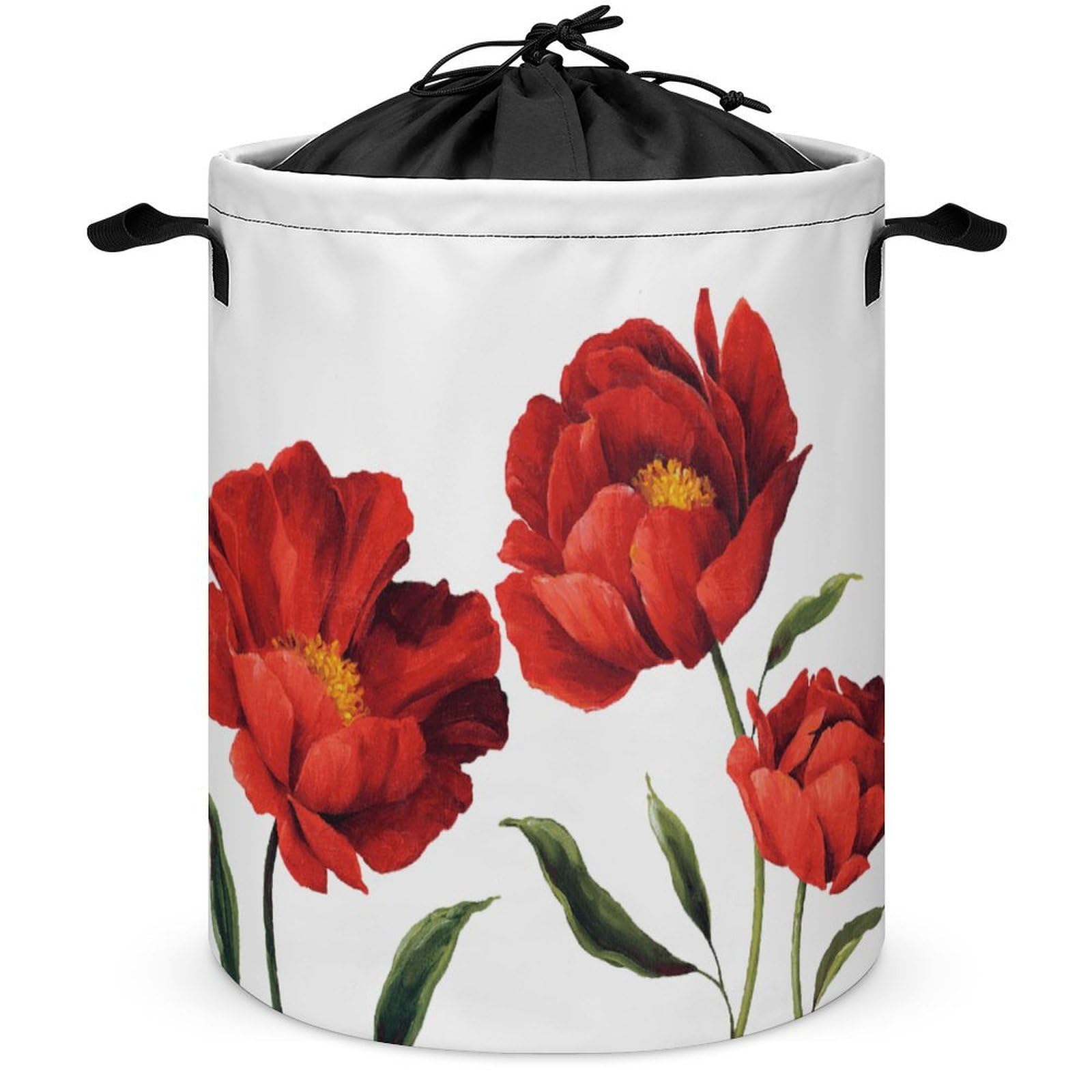 Wlntrophic Drawstring Laundry Hamper, Red Poppy Flowers Laundry Basket, Washing Basket with Handle