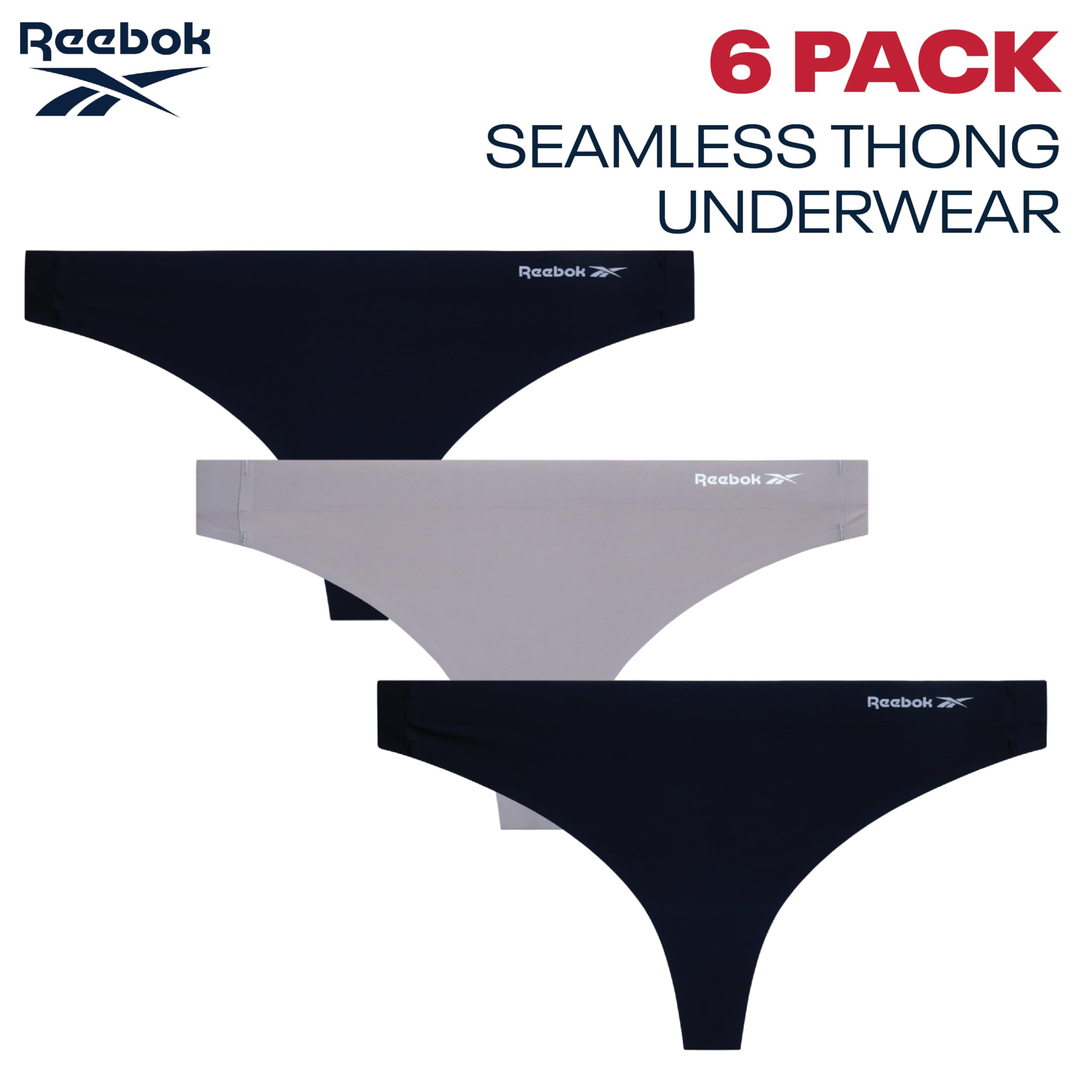 Reebok Ropa interior para mujer - Tanga elástica de rendimiento (paquete de 6)