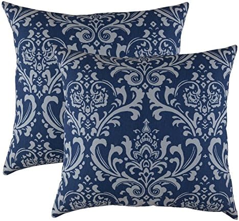 TreeWool (2 Pack Damask Accent Cushion Covers in Cotton Canvas (45 x 45 cm, Navy & Grey)
