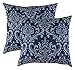Produktbild TreeWool Dekorativer Kissenbezug (45 x 45 cm, Marineblau & Grau) Damask Design 100% Baumwolle (2er Pack)