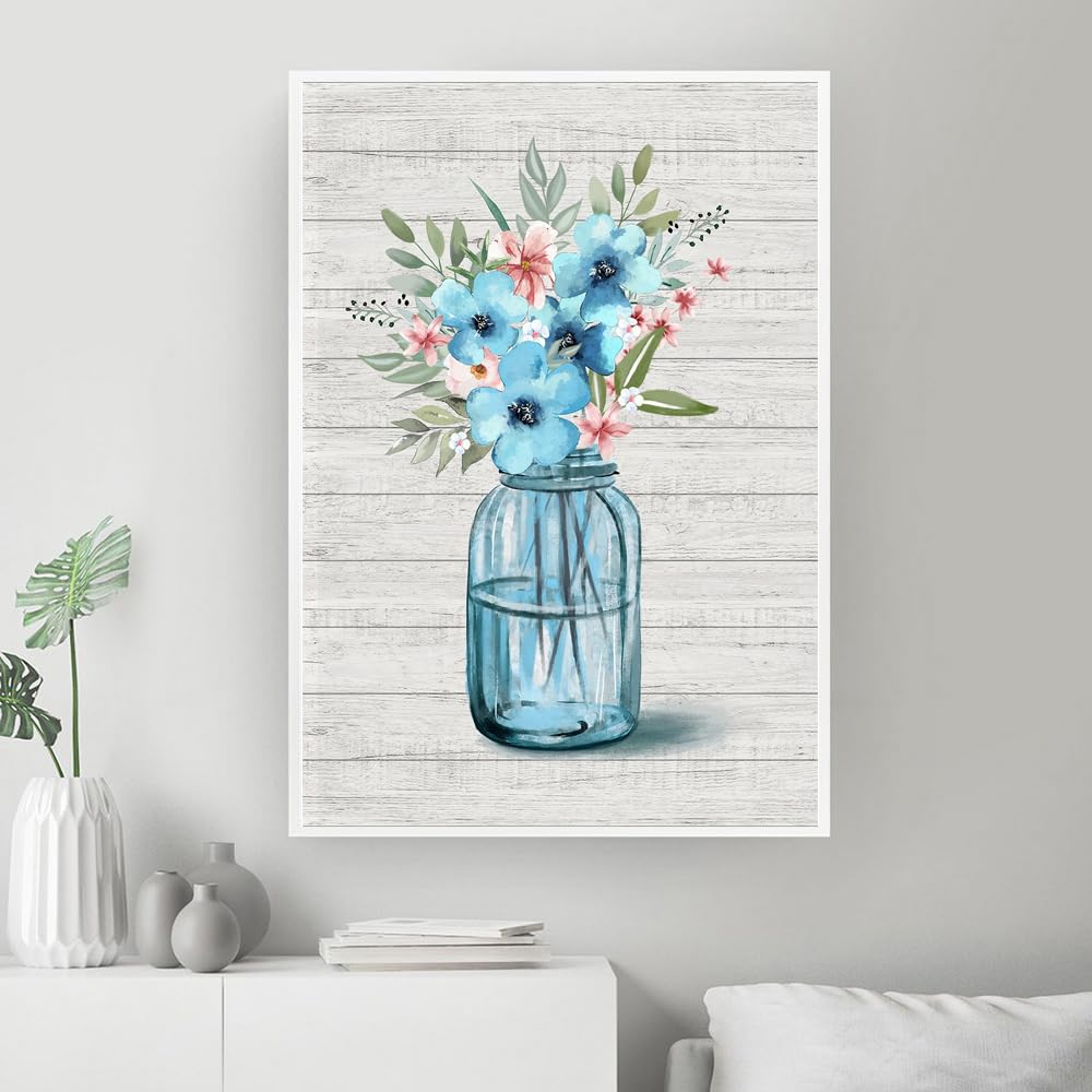 青い花瓶の コスモス保田三友紀の水彩画新品高級額縁付きガラス入り、ちょっと大きめ 3枚セット「秋空のコスモス」水彩画イラストポストカード コスモス