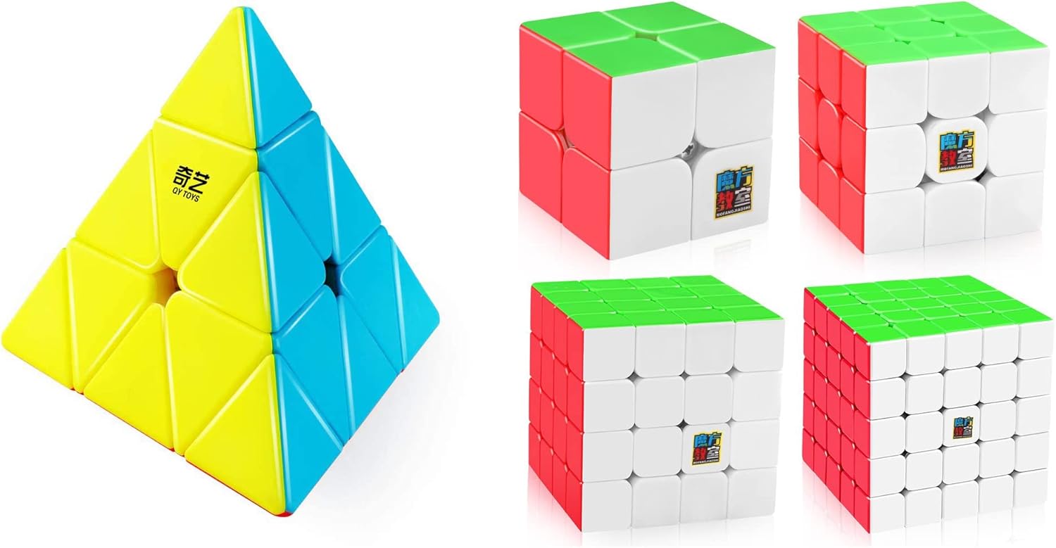 D-FantiX QYTOYS Qiming Pyramid Stickerless Speed Cube Triangle Cube Puzzle + Speed Cube Set, Jiaoshi MF2S 2x2 MF3S 3x3 MF4S 4x4 MF5S 5x5 Stickerless Speed Cubes