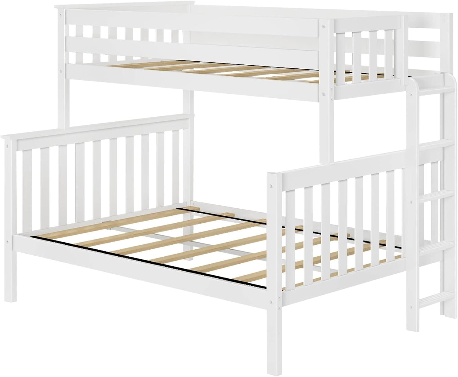 Max & Lily Bunk Bed, Twin-Over-Full Bed Frame for Kids with Ladder on End, White