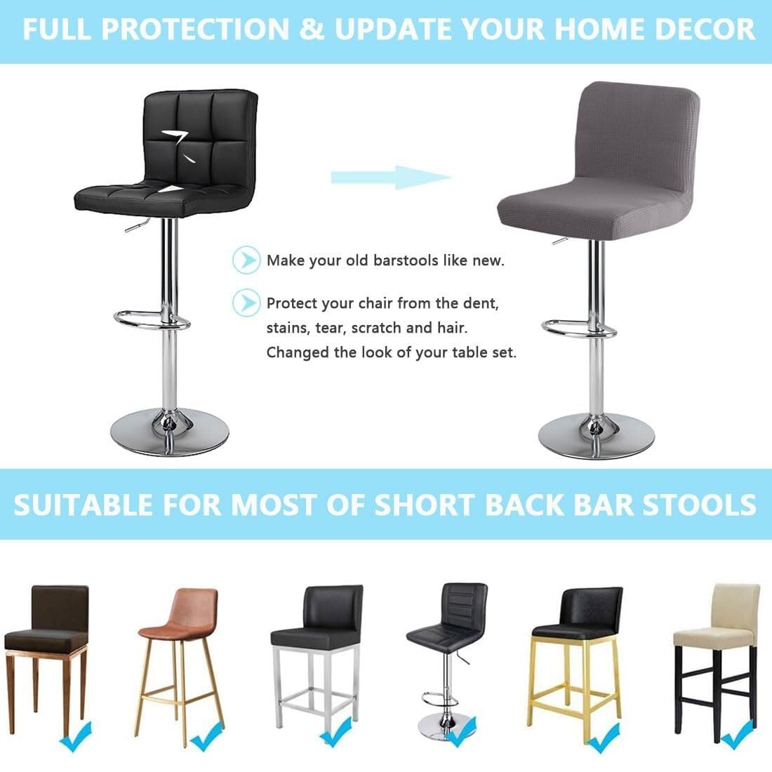 Funda for Taburete de Bar con Respaldo, Impermeable, elástica, for Silla Alta de Bar, Lavable, giratoria, for Comedor(Gris Foncé,Lot de 4)