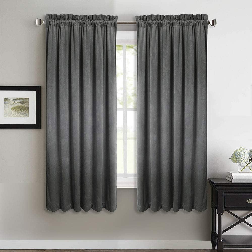 StangH Grey Blackout Velvet Curtains 63 inch - Elegant Super Soft Thick Velvet Curtains with Dual Rod Pocket for Boys Room, W52 x L63-inch Per Panel, Set of 2