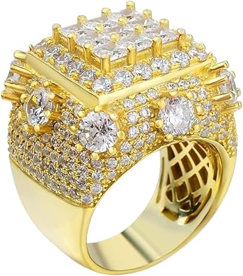 Big Pinky Ring 14k Gold Finish CZ Iced Out Hip Hop Ring for Men