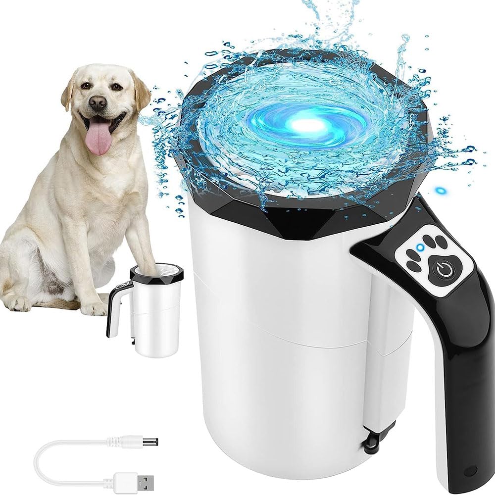 Bolivia's Automatic Dog Paw Cleaner, Black Rechargeable Dog Paw Washer Cup with Soft Silicone Brush, 2 in 1 Portable Pet Paw Cleaner, Dog Foot Washer Suitable for Big Dog and Cat Grooming