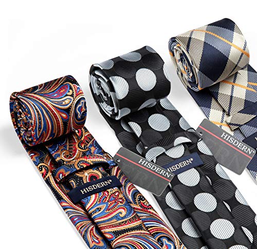 Image of HISDERN Mens Ties and Pocket Square Set Business Elegant Ties for Men Classic Lot 3 Pcs Wedding Party Neckties & Handkerchief