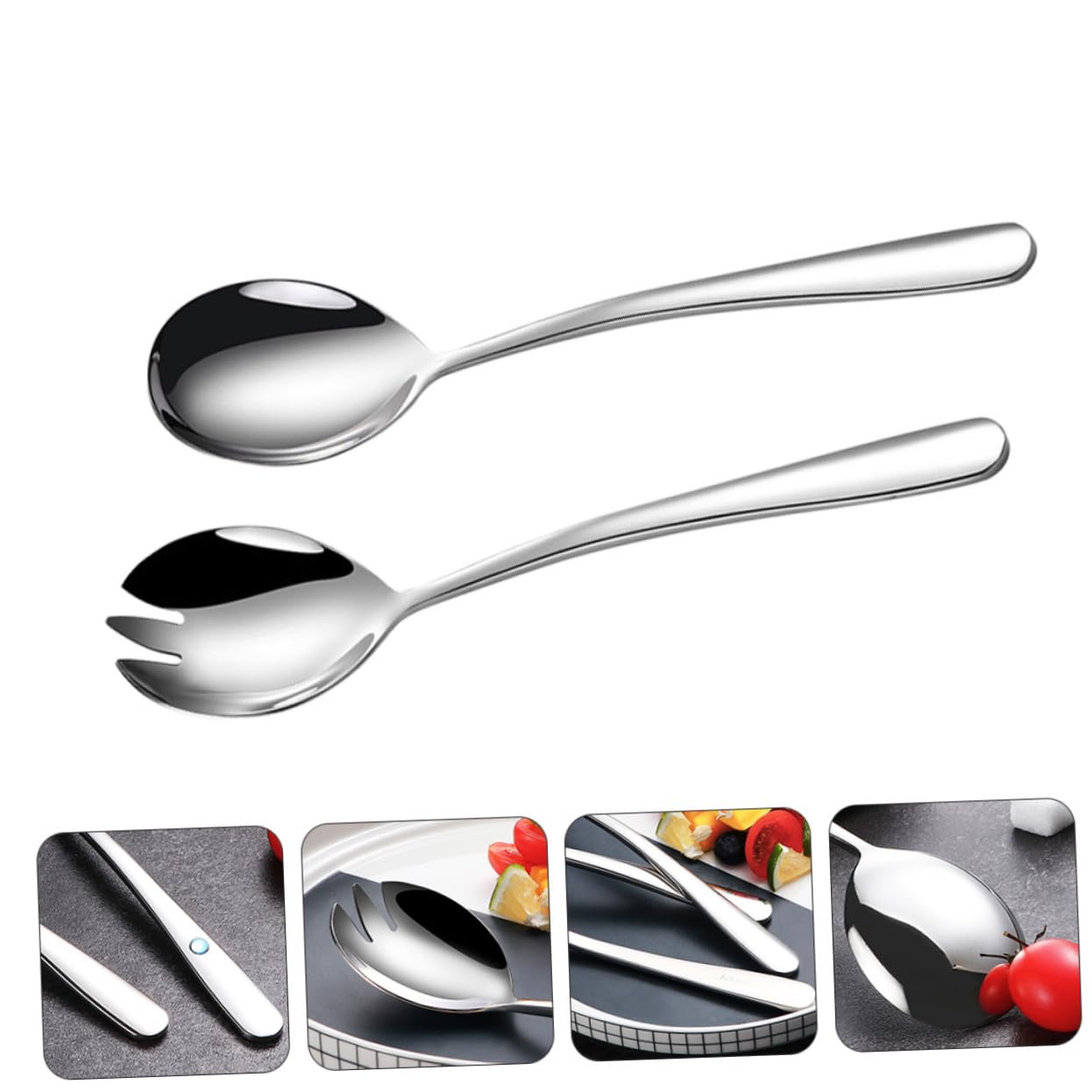 OUNONA 2 Sets Stainless Steel Salad Kitchen Serving Utensils for Fruit Dessert and Salad High Grade Heavy Duty Comfortable Grip