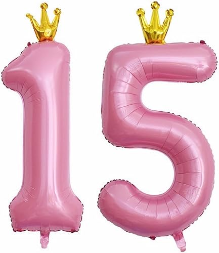 Globos rosados del número 15 de 40 pulgadas, decoraciones de cumpleaños número 15 para niñas, suministros de decoración de fiesta de aniversario de