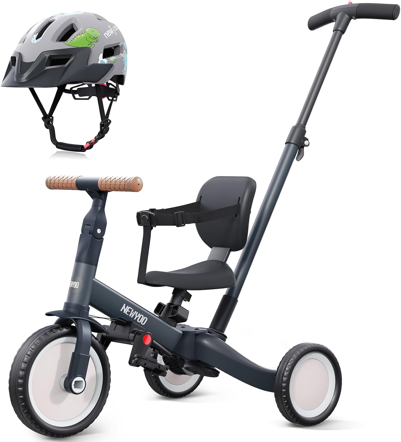 newyoo Toddler Tricycle with Helmet, Toddler Bike, Tricycles for 1-3 Year Olds, Kids Bike Helmet for 1-5 Year Olds, Dark Grey