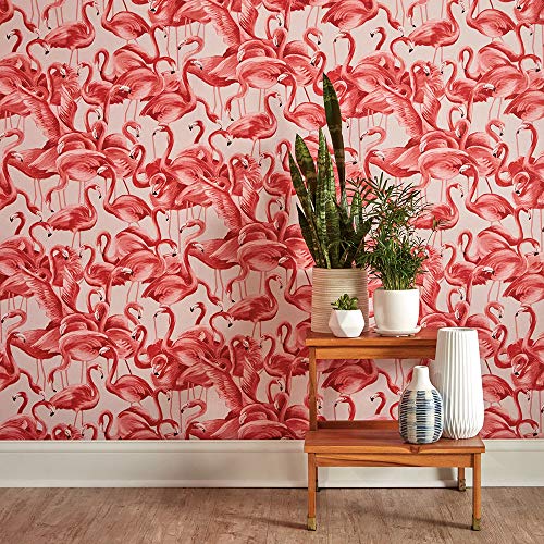 Tempaper Cheeky Pink Flamingo Removable Peel And Stick Wallpaper, 20.5 In X 16.5 Ft, Made In The Usa #TOP2