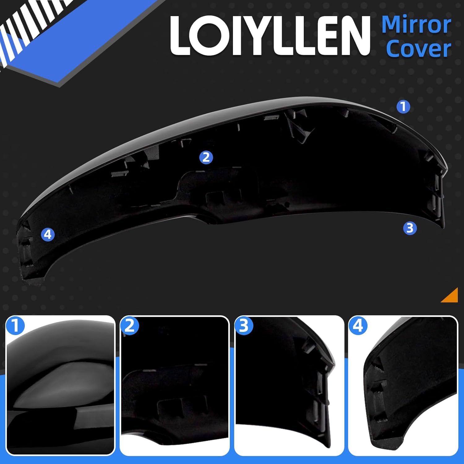 Driver Side Mirror Cover Replacement for Honda Civic 2022-2024, Civic Si Sedan 2022-2025, Civic Type R Hatchback 2023-2025 - Left Side Mirror Covers, Rear View Mirror Cap Black, With Lamp