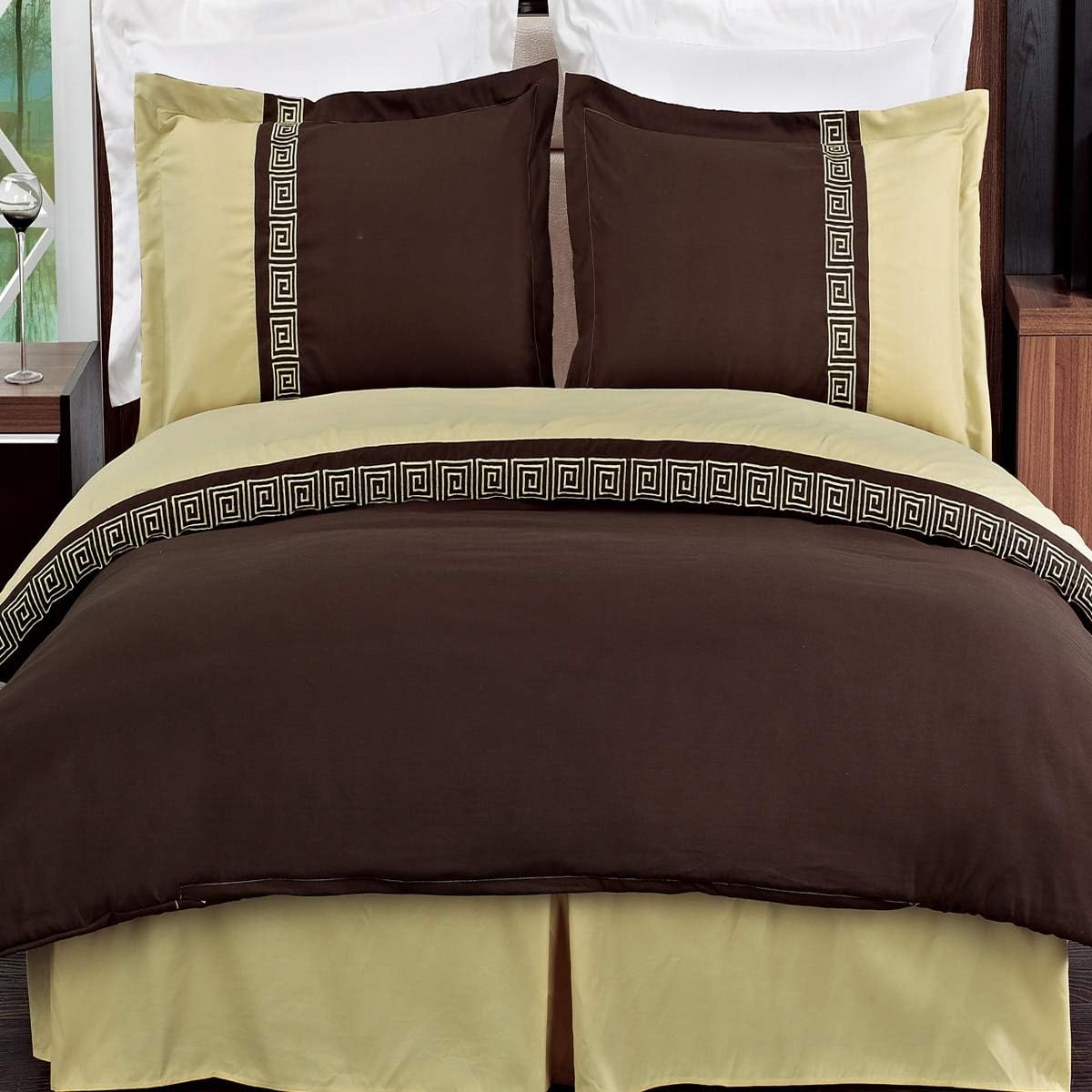 sheetsnthings Astrid 100-Percent Microfiber King-California King 3PC Duvet Cover Set, Gold with Chocolate