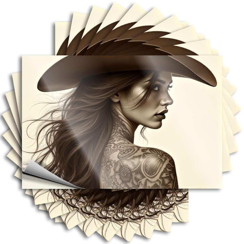 Sticker Aesthetic Football Accent Water Woman with Tattoos Wearing A Cowboy Hat. - Scratch Resistant Stickers(12X18CM)