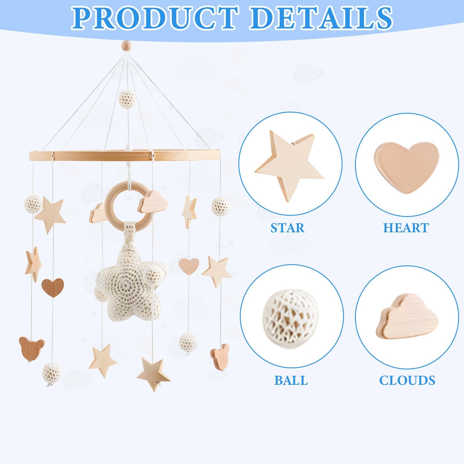 Cuna Móvil Para Bebé Móviles Para Bebé Carillón De Viento Estampados De Estrellas, Nubes Y Osos. Ideal Tanto Para Niños Como Para Niñas.