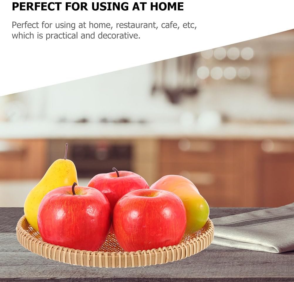 Veemoon Round Bamboo Woven Tray, 10inch Hand Weave Rattan Food Bowl Holder Farmhouse Rustic Bread Basket Bamboo Weaving Sieve Plate for Fruit Vegetables Bread Snacks Serving - Image 4