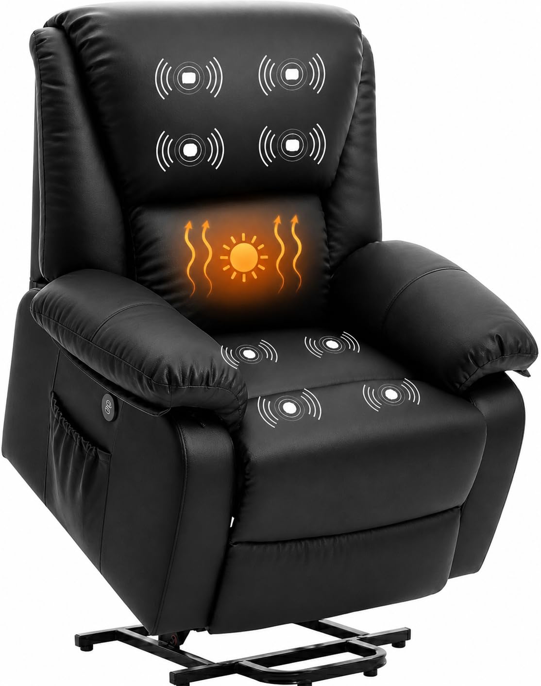 DUPI Sillón Relax Eléctrico Reclinable Miami | 8 Modos de Masaje y Calor Lumbar | Elevapersonas con Mando a Distancia | 2 Puertos USB | Polipiel | Negro