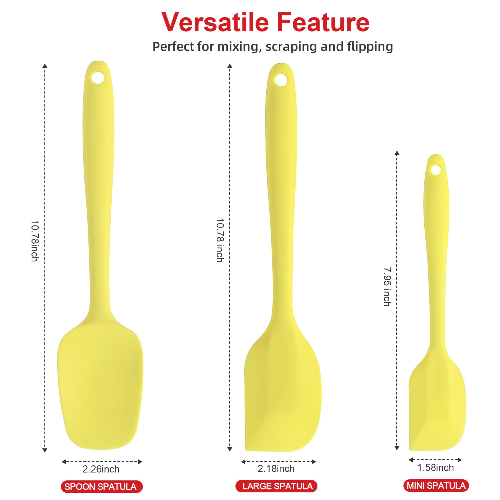 Juego de espátulas de silicona, espátula de goma, cuchara y espátulas resistentes al calor, silicona antiadherente de grado profesional con núcleo de acero (amarillo macarrón)
