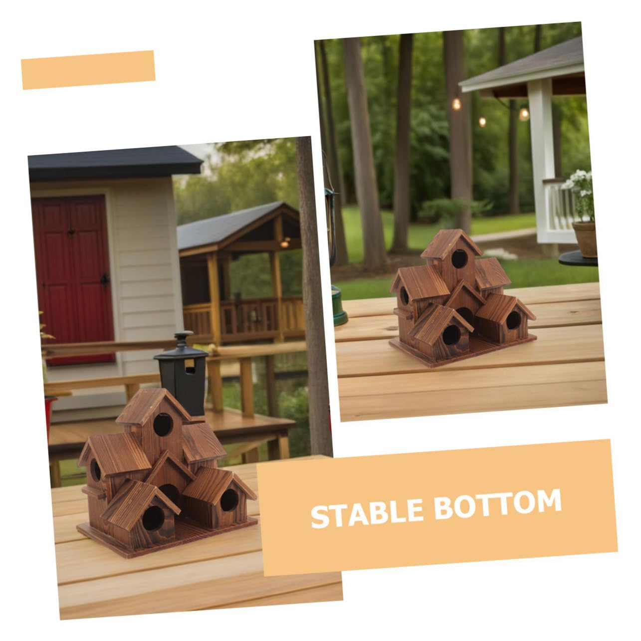 BESTonZON 2 Piezas Casitas Pájaros Exterior de Madera Maciza Colgantes con Función de Comedero Diseño Rústico Estilo Cabaña para Jardín y Patio Decoración para Observación de Aves