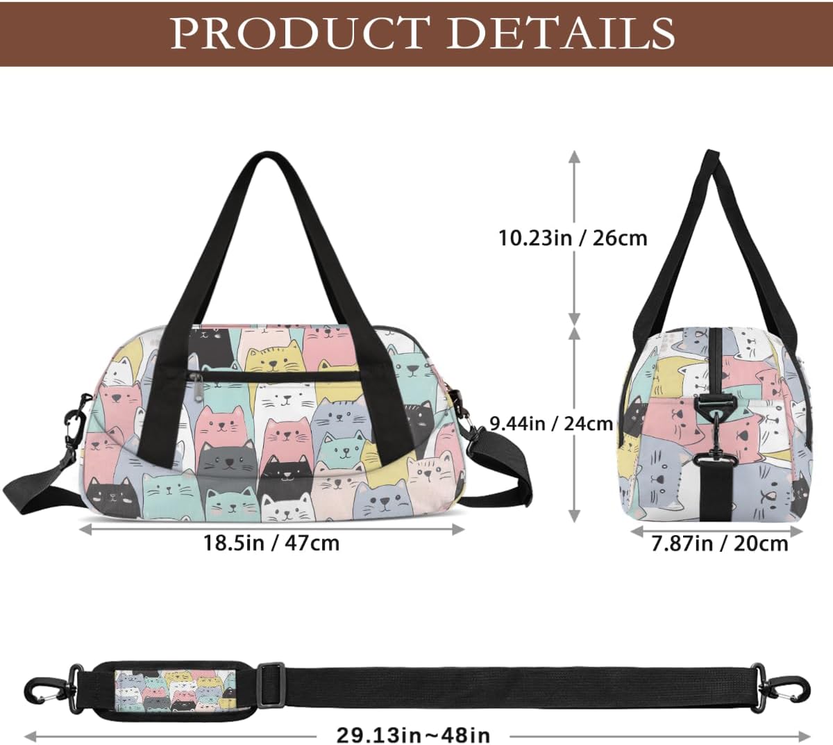 Cute Cats Kids Duffle Bag Girls Dance Lightweight Water Resistant Foldable Sports Gym Bag Travel Weekender Overnight Sleepover Carryon Travel Bags for Teen Girls Practice Gymnastic Ballet