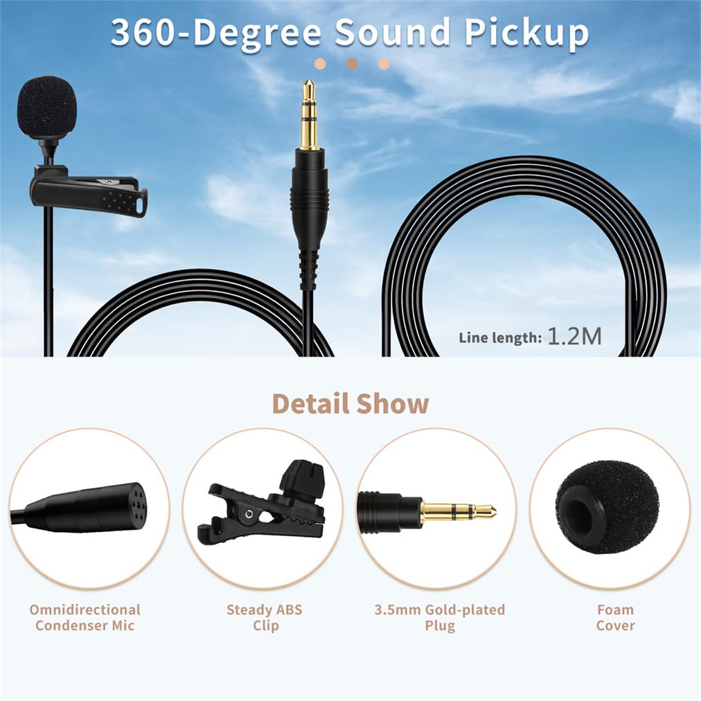 3.9 FT Mini Lavalier Lapel Microphone Compatible with DJI Mic & Rode Wireless GO Transmitter, 3.5mm TRS Omnidirectional Lav Mic for Vlog Interview Streaming Lectures Broadcasters