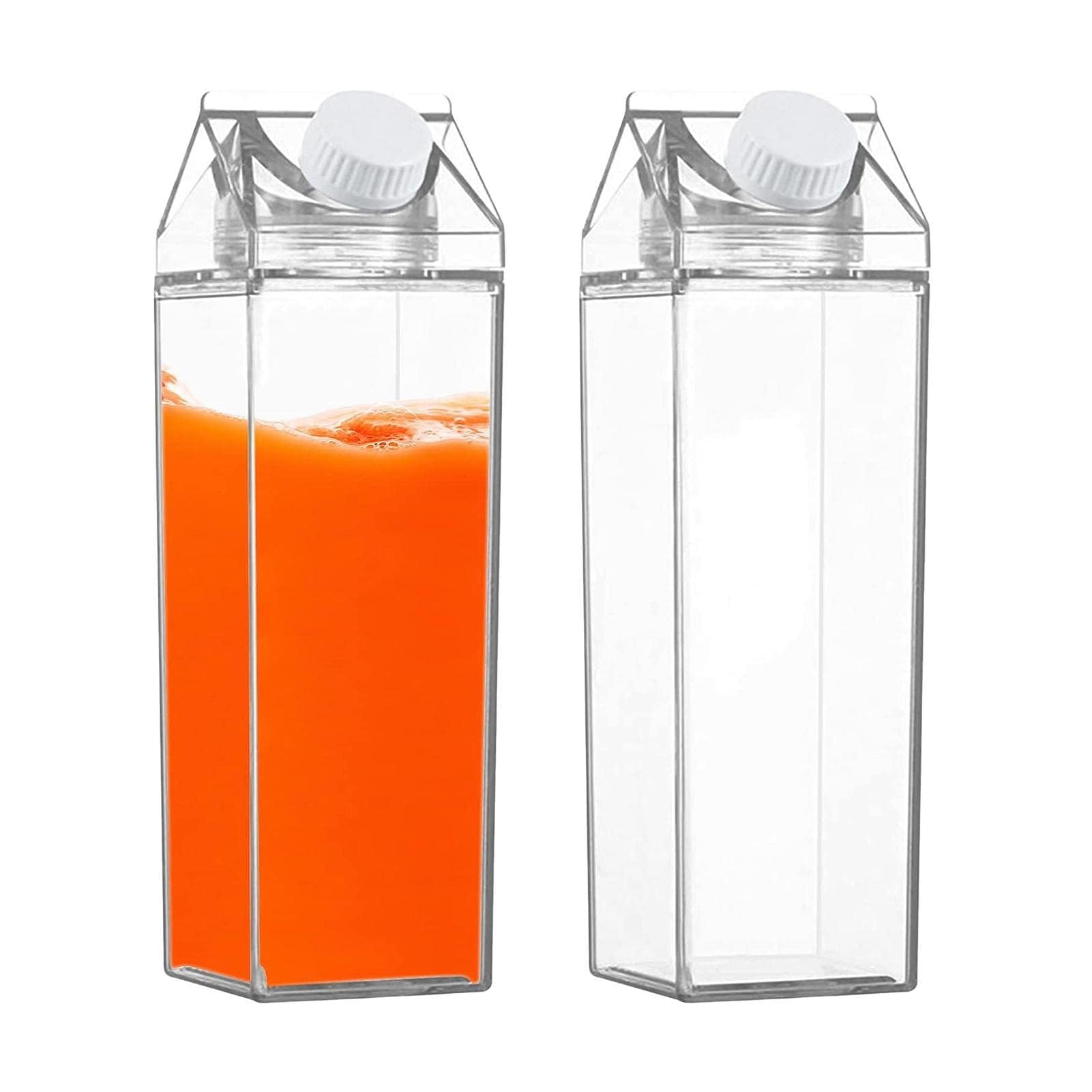 Xitoio 500Ml 2 Pack Milk Carton Water Bottle, /1000Ml Clear Square Juice Refill Water Bottle, Reusable Milk Carton Shaped Juice Bottle, For Travel Camping Sports (500Ml)