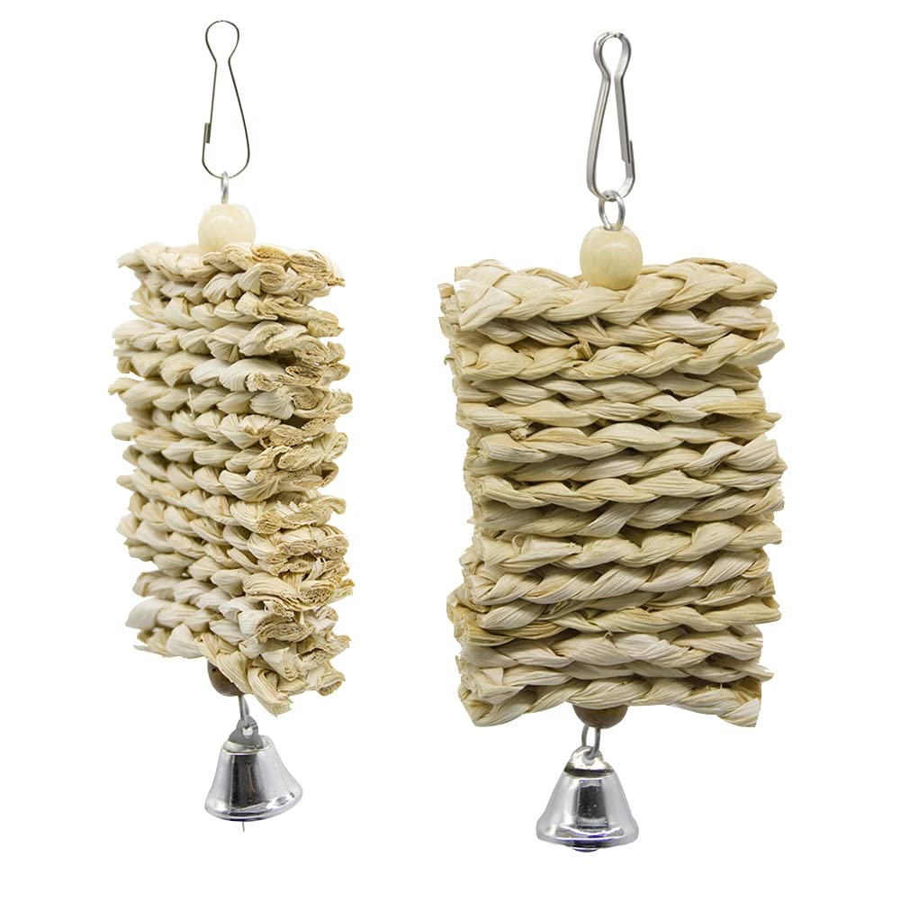 ArinkO Juguete para Masticar con Forma de Casco de maíz Natural, de Madera, para pájaros, Loros, Columpio, Escalada y mordida con Campana, Juguete para Colgar en Jaula