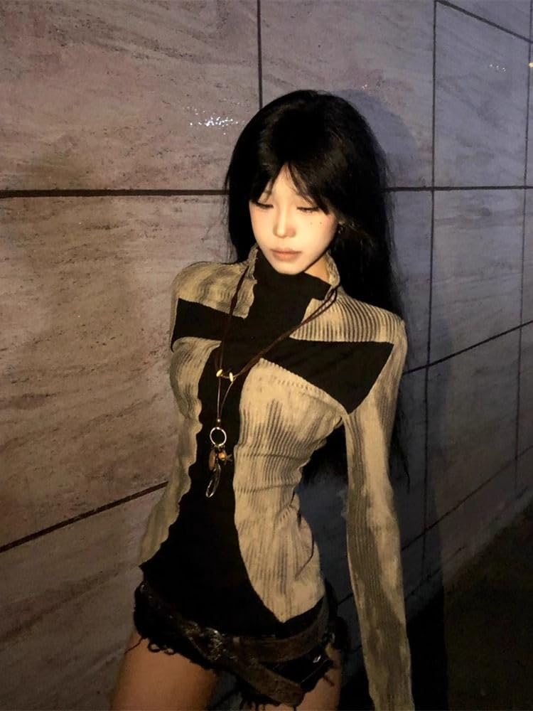 Slim Fairy Grunge Print Turtleneck T-Shirt Casual Vintage Goth E-Girls Women Y2K Clothing Cross Streetwear Ropa Top - Image 3